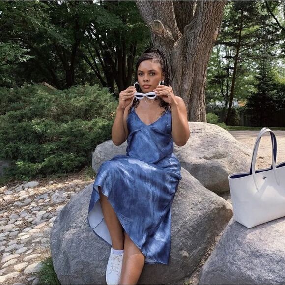 Zara PRINTED DENIM SATIN EFFECT SLIP DRESS - Picture 11 of 11